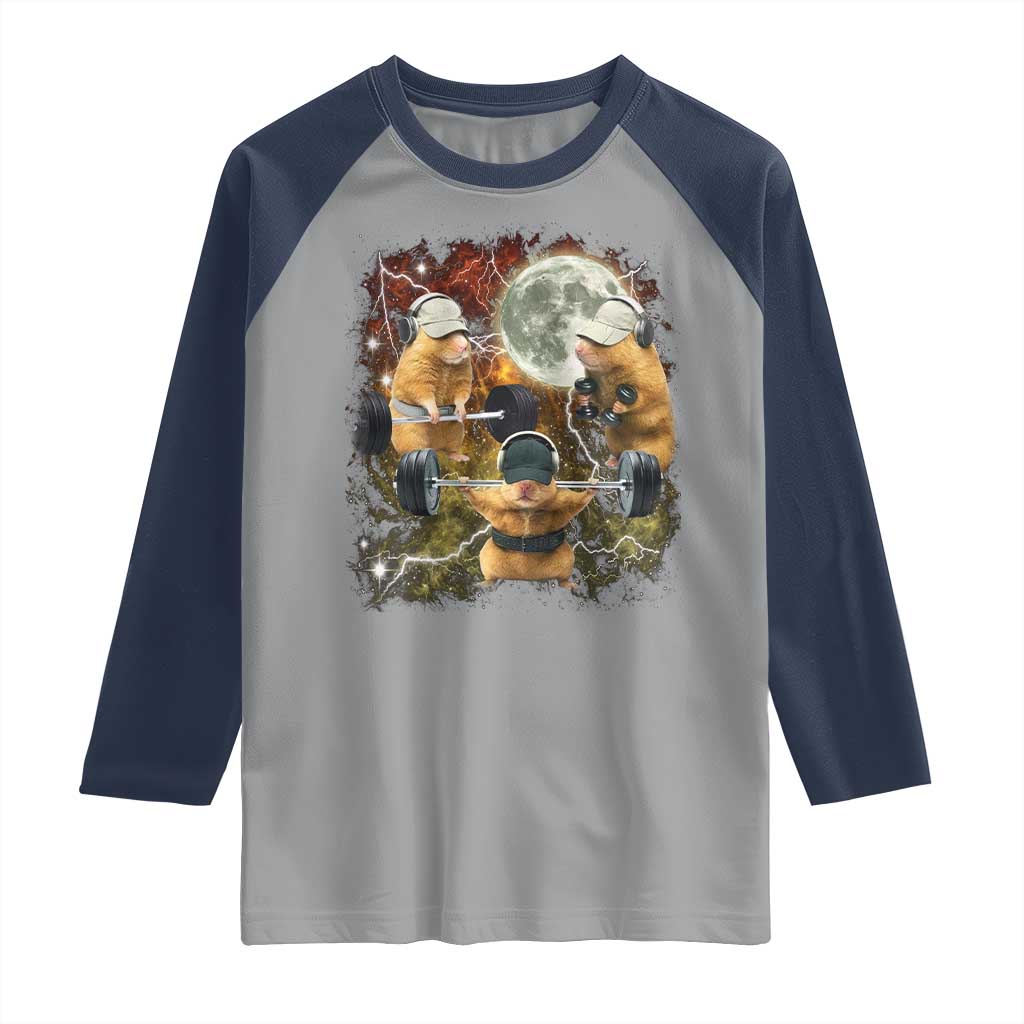 Hamster Deadlift Raglan Shirt Funny Cute Rat Fitness Gym Weightlifting Meme TS10 Sport Gray Navy Print Your Wear