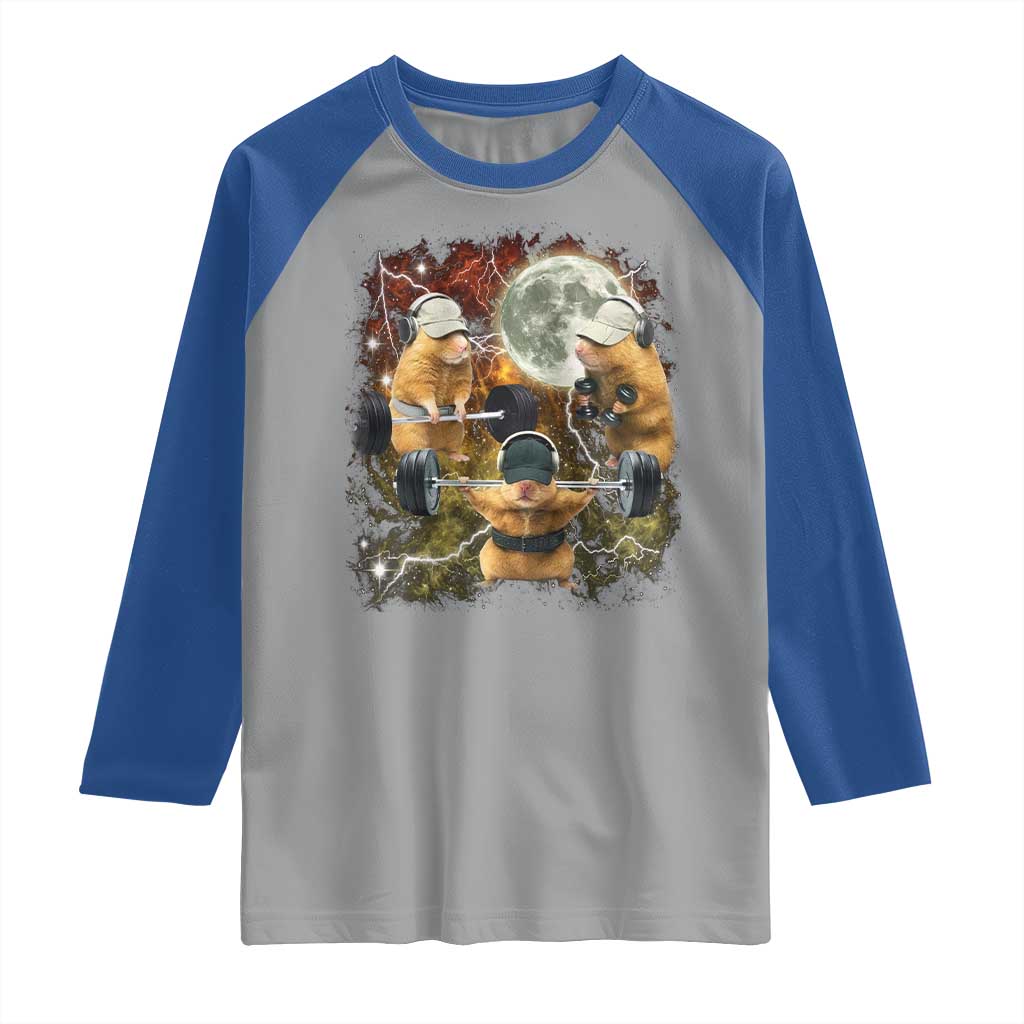 Hamster Deadlift Raglan Shirt Funny Cute Rat Fitness Gym Weightlifting Meme TS10 Sport Gray Royal Print Your Wear