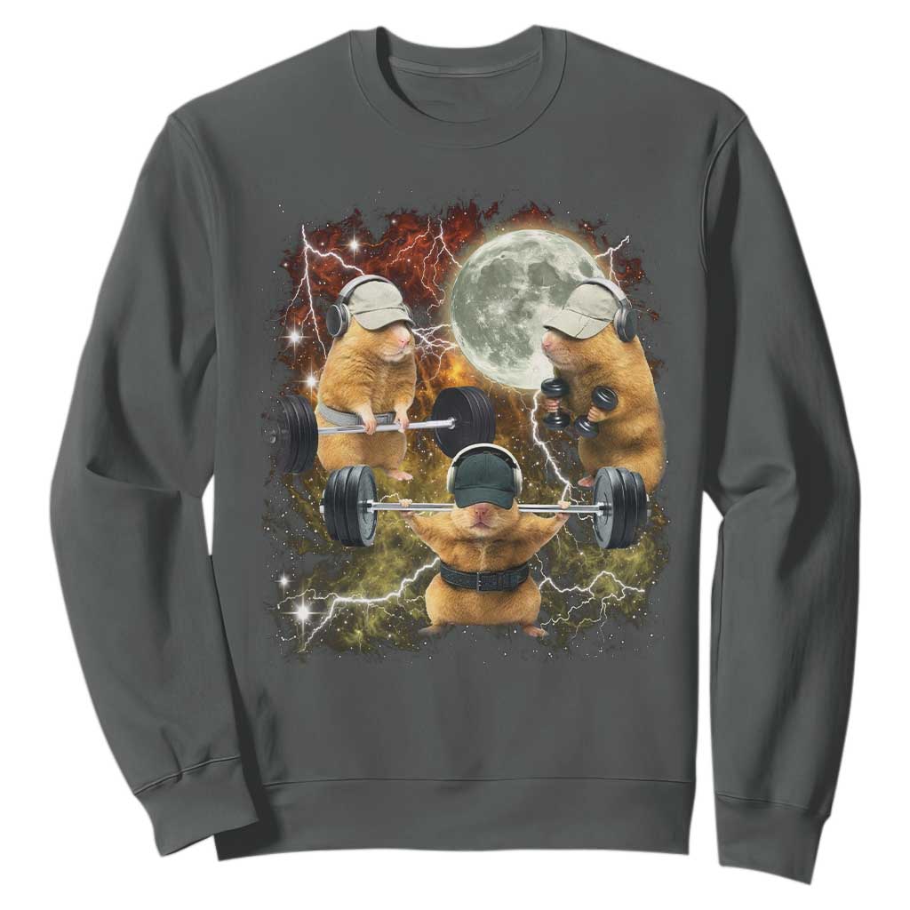 Hamster Deadlift Sweatshirt Funny Cute Rat Fitness Gym Weightlifting Meme TS10 Dark Heather Print Your Wear