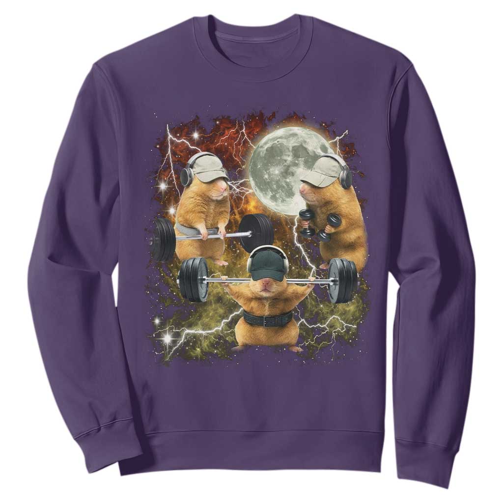 Hamster Deadlift Sweatshirt Funny Cute Rat Fitness Gym Weightlifting Meme TS10 Purple Print Your Wear