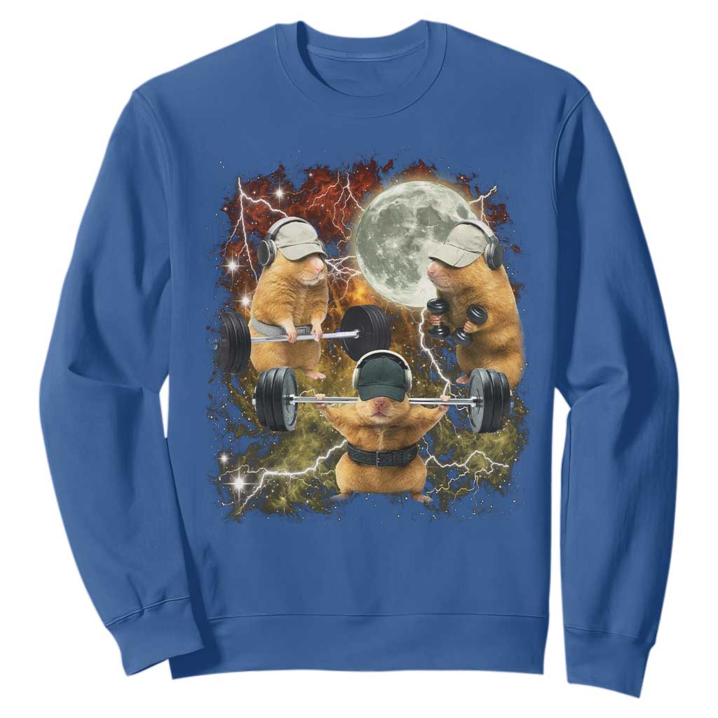 Hamster Deadlift Sweatshirt Funny Cute Rat Fitness Gym Weightlifting Meme TS10 Royal Blue Print Your Wear