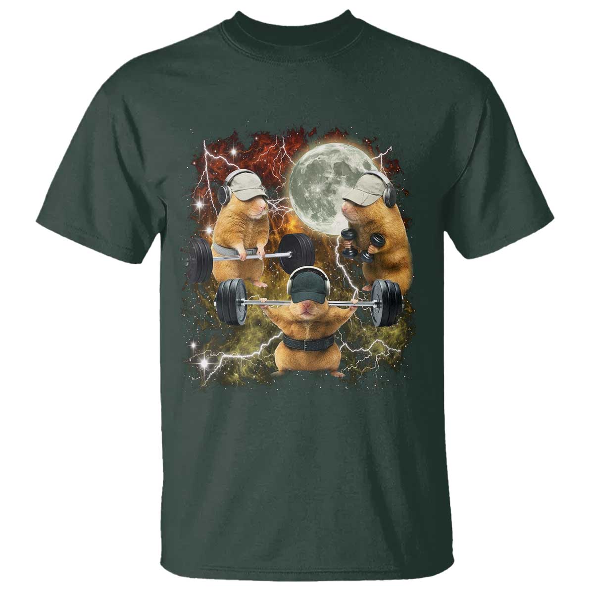 Hamster Deadlift T Shirt Funny Cute Rat Fitness Gym Weightlifting Meme TS10 Dark Forest Green Print Your Wear