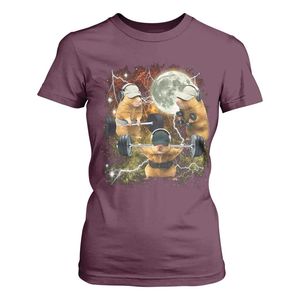 Hamster Deadlift T Shirt For Women Funny Cute Rat Fitness Gym Weightlifting Meme TS10 Maroon Print Your Wear