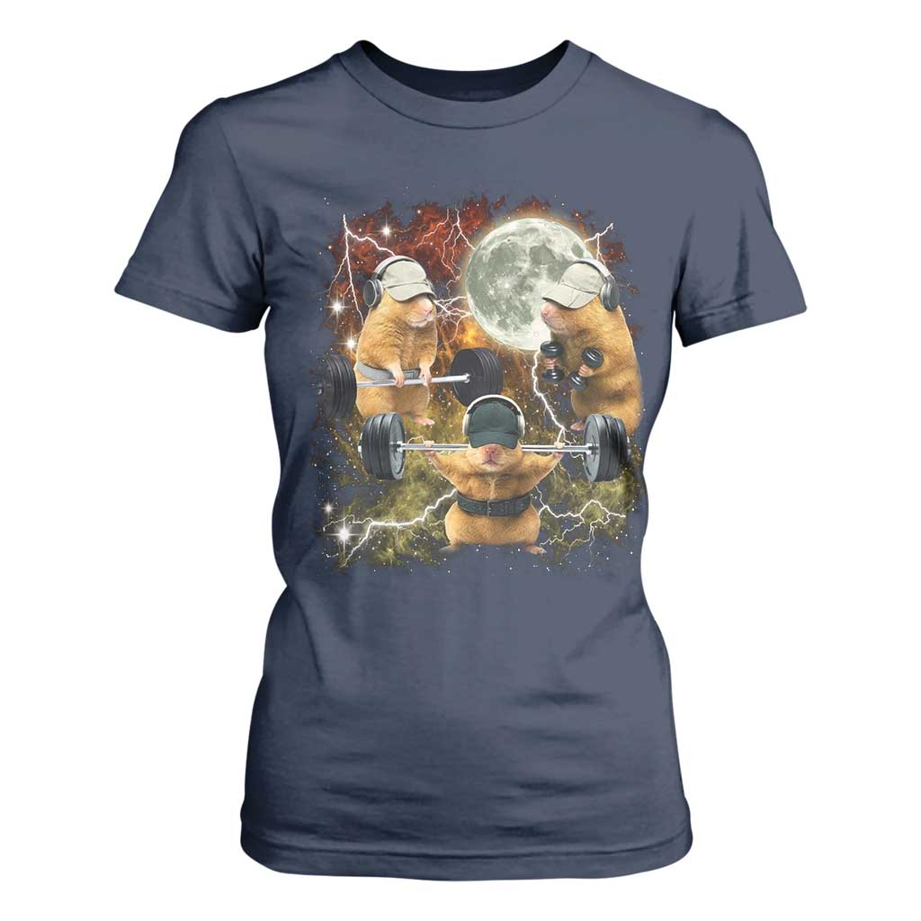 Hamster Deadlift T Shirt For Women Funny Cute Rat Fitness Gym Weightlifting Meme TS10 Navy Print Your Wear