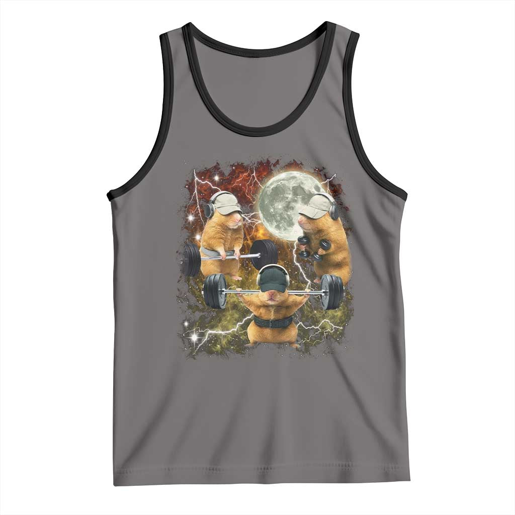 Hamster Deadlift Tank Top Funny Cute Rat Fitness Gym Weightlifting Meme TS10 Deep Heather Black Print Your Wear