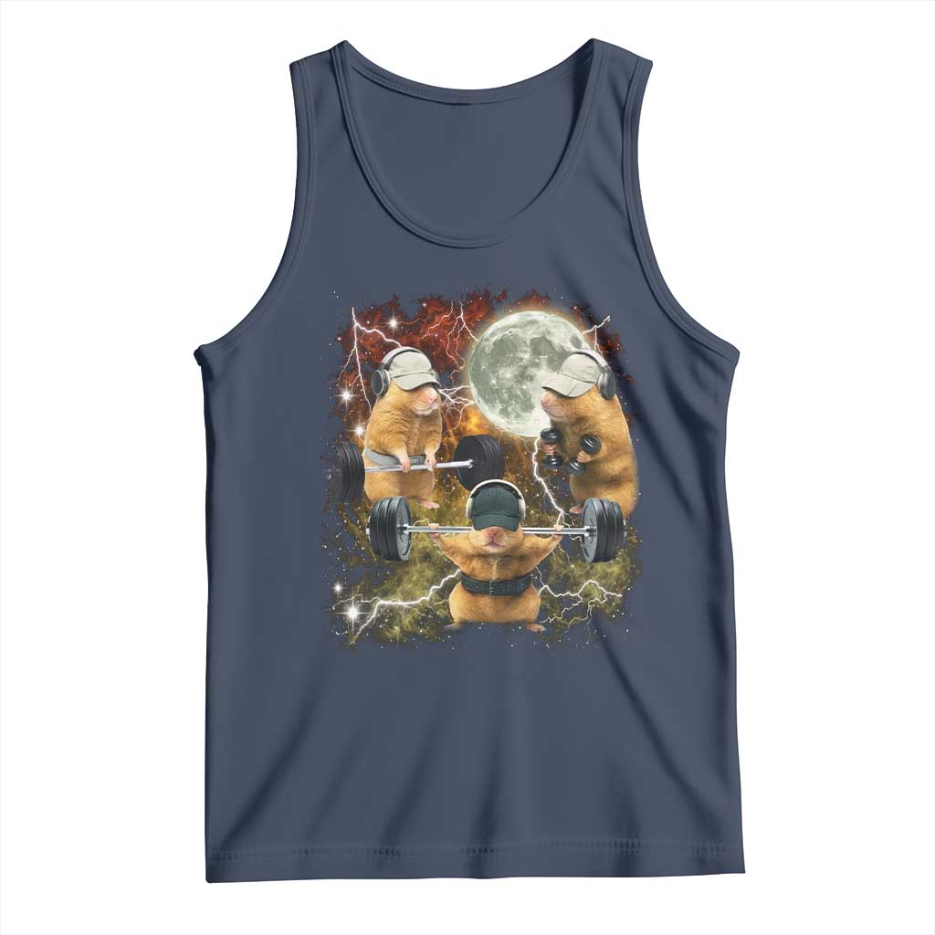 Hamster Deadlift Tank Top Funny Cute Rat Fitness Gym Weightlifting Meme TS10 Navy Print Your Wear