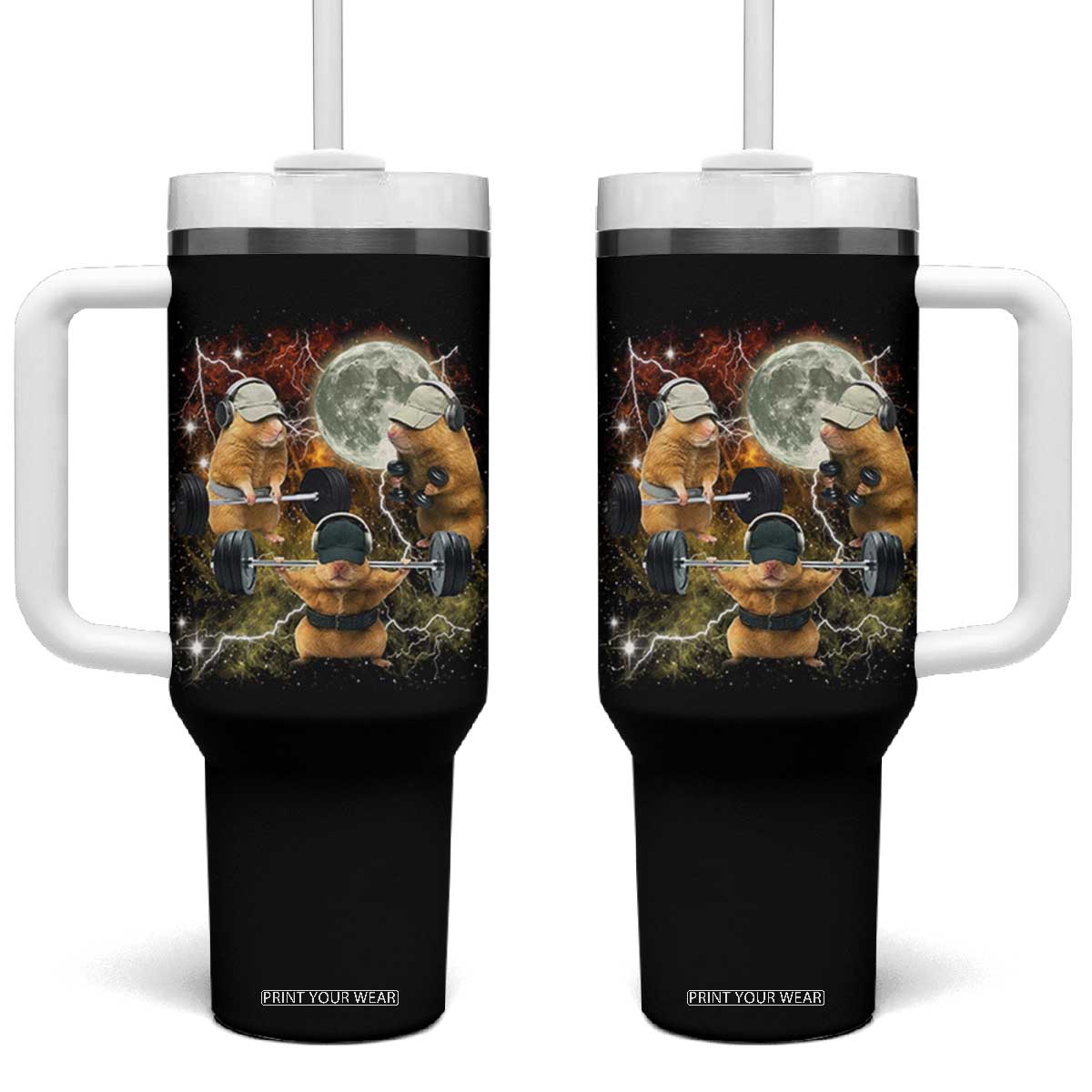 Hamster Deadlift Tumbler With Handle Funny Cute Rat Fitness Gym Weightlifting Meme TS10 One Size: 40 oz Black Print Your Wear