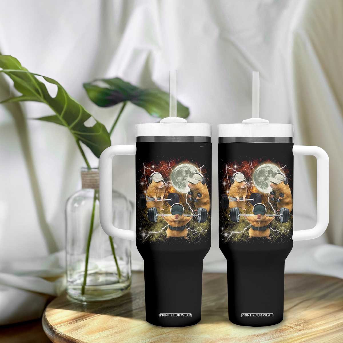 Hamster Deadlift Tumbler With Handle Funny Cute Rat Fitness Gym Weightlifting Meme TS10 Print Your Wear