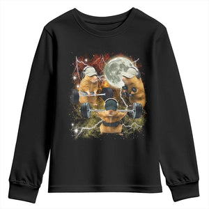 Hamster Deadlift Youth Sweatshirt Funny Cute Rat Fitness Gym Weightlifting Meme TS10 Black Print Your Wear