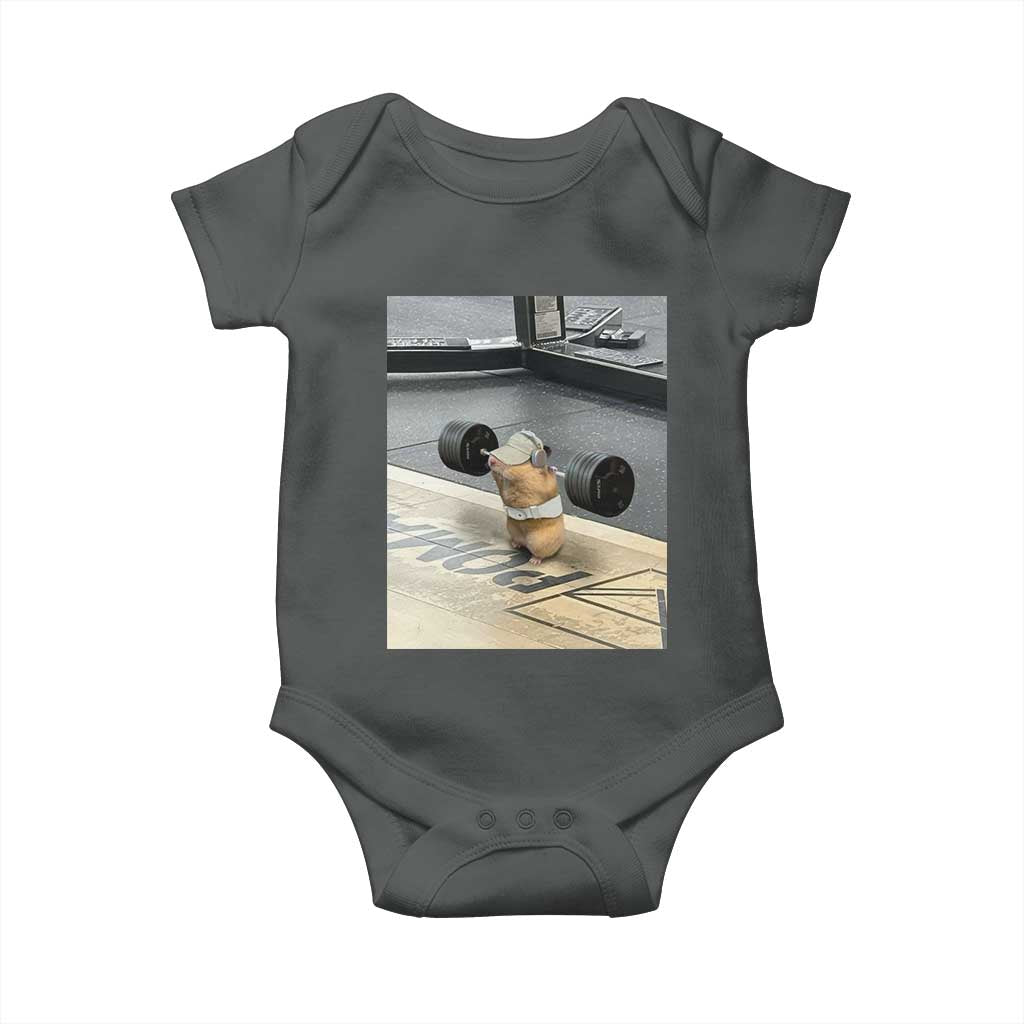 Hamster Gym Baby Onesie Funny Rat Workout Weightlifting Pump Cover TS10 Dark Heather Print Your Wear