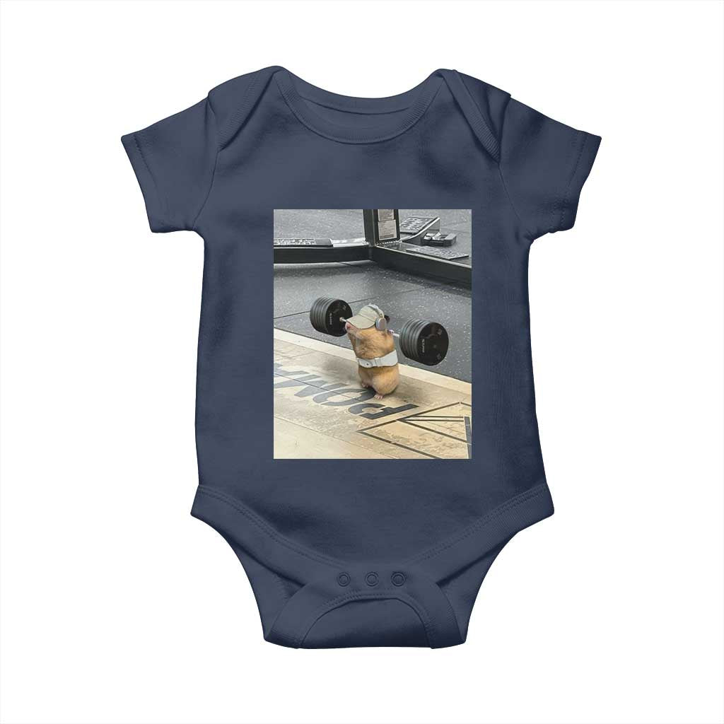 Hamster Gym Baby Onesie Funny Rat Workout Weightlifting Pump Cover TS10 Navy Print Your Wear