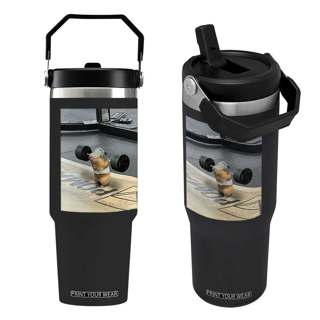 Hamster Gym Flip Straw Tumbler Funny Rat Workout Weightlifting Pump Cover TS10 One Size: 30 oz Black Print Your Wear