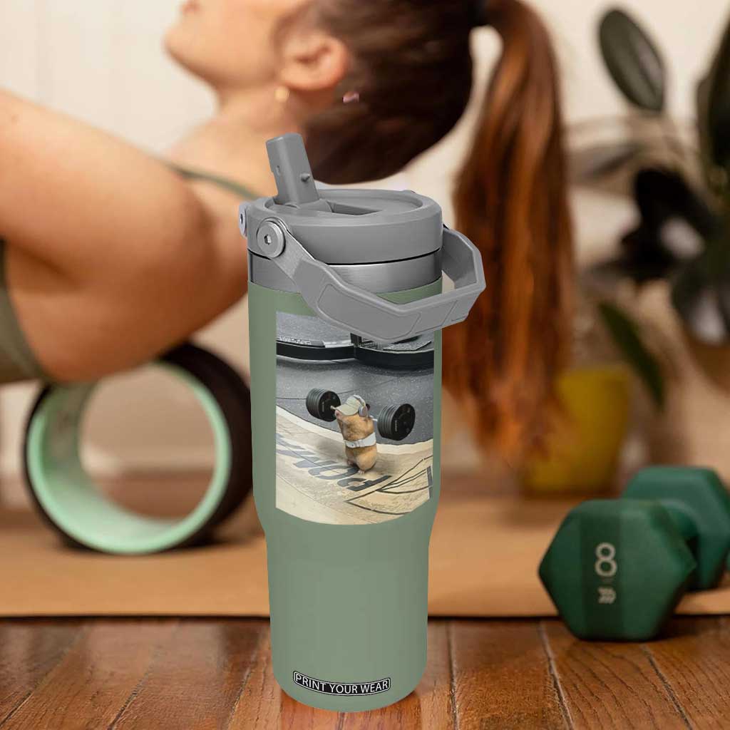 Hamster Gym Flip Straw Tumbler Funny Rat Workout Weightlifting Pump Cover TS10 One Size: 30 oz Moss Green Print Your Wear