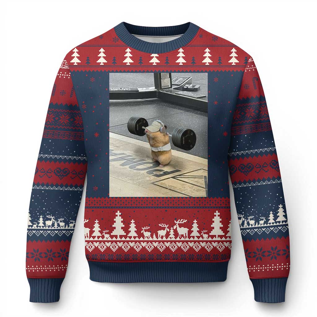 Hamster Gym Ugly Christmas Sweater Funny Rat Workout Weightlifting Pump Cover TS10 Navy Red Print Your Wear