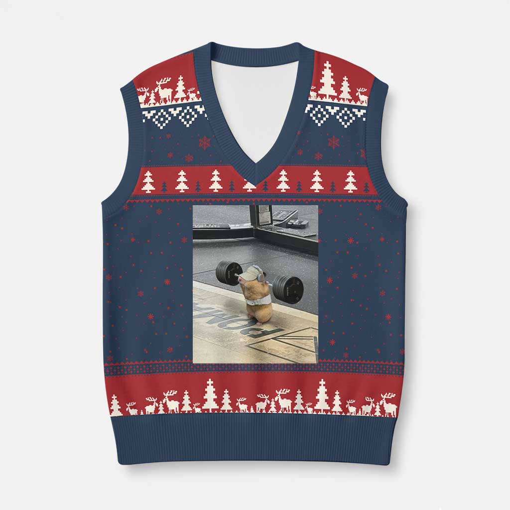 Hamster Gym V-Neck Knit Sweater Vest Funny Rat Workout Weightlifting Pump Cover TS10 Navy Red Print Your Wear