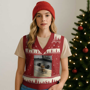 Hamster Gym V-Neck Knit Sweater Vest Funny Rat Workout Weightlifting Pump Cover TS10 Red Beige Print Your Wear