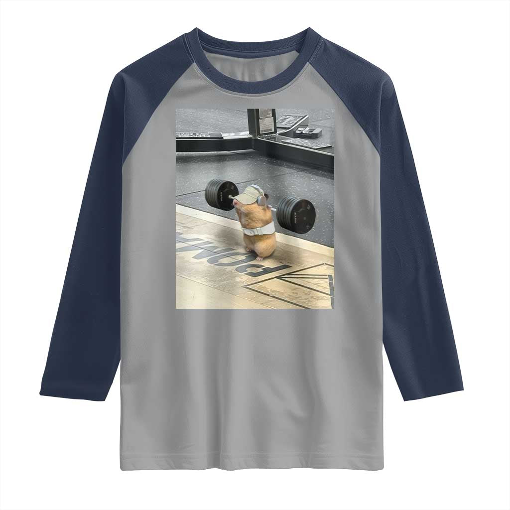 Hamster Gym Raglan Shirt Funny Rat Workout Weightlifting Pump Cover TS10 Sport Gray Navy Print Your Wear