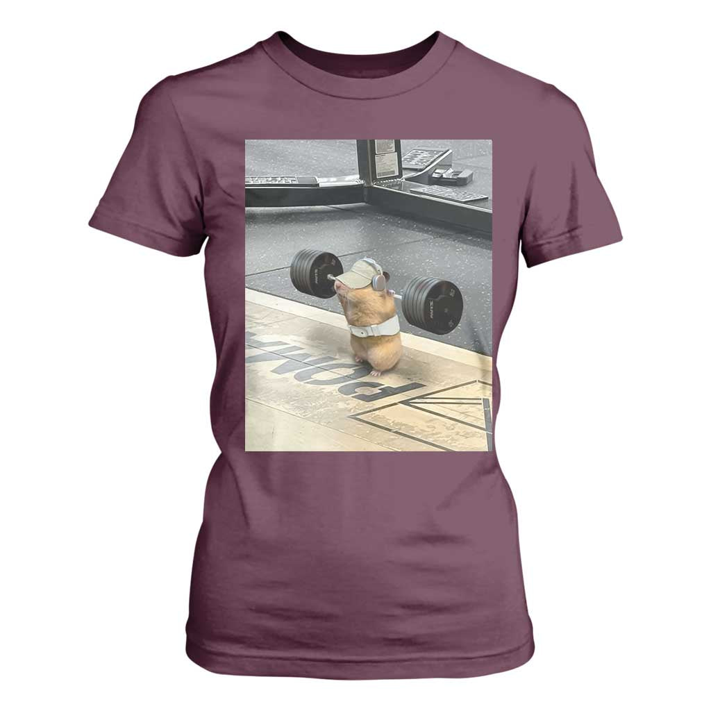 Hamster Gym T Shirt For Women Funny Rat Workout Weightlifting Pump Cover TS10 Maroon Print Your Wear