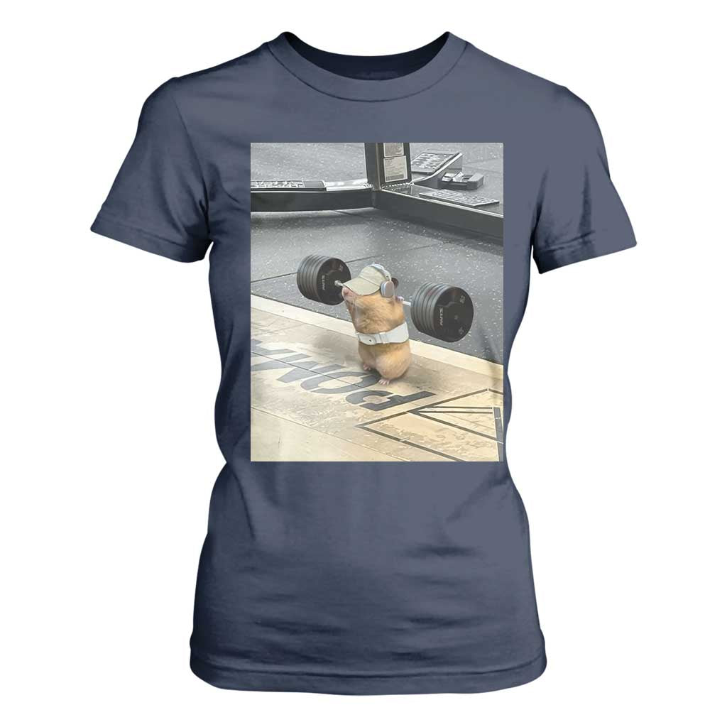 Hamster Gym T Shirt For Women Funny Rat Workout Weightlifting Pump Cover TS10 Navy Print Your Wear