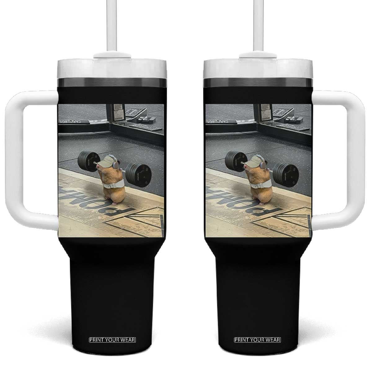 Hamster Gym Tumbler With Handle Funny Rat Workout Weightlifting Pump Cover TS10 One Size: 40 oz Black Print Your Wear