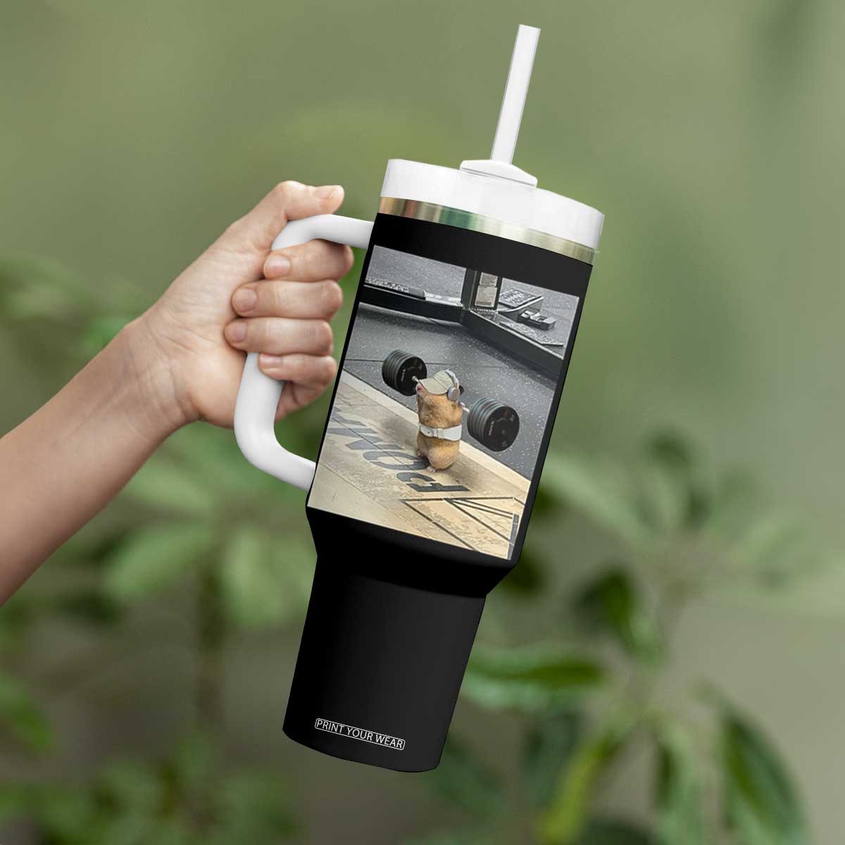 Hamster Gym Tumbler With Handle Funny Rat Workout Weightlifting Pump Cover TS10 Print Your Wear