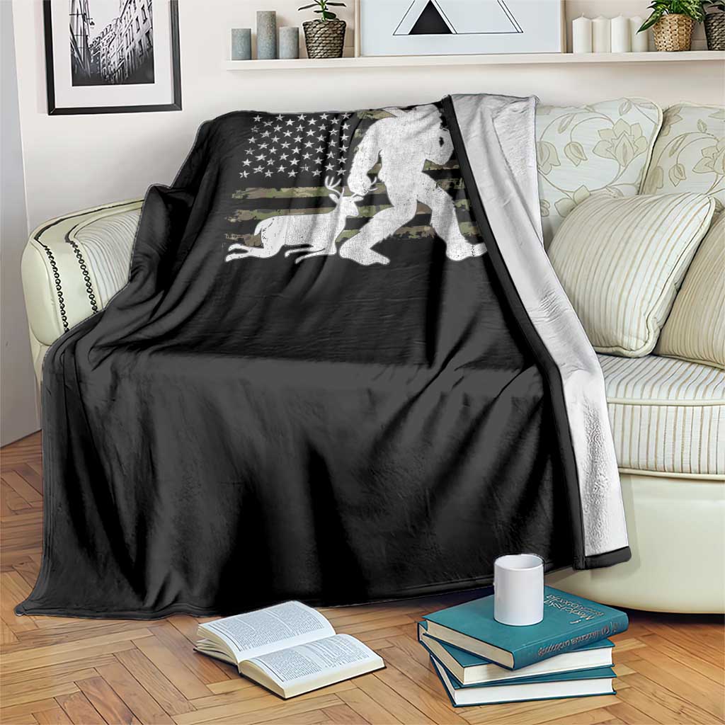 Bigfoot Camo Deer Hunting Throw Blanket Camo USA Flag Buck Season Sasquatch TS10 Print Your Wear
