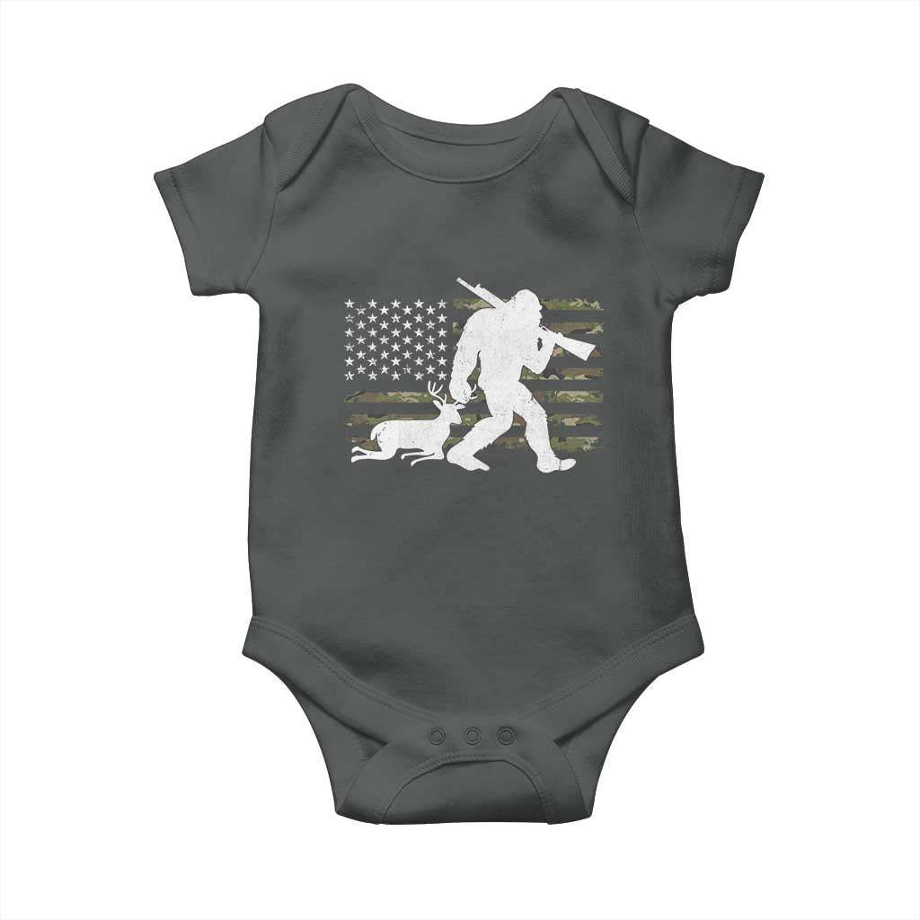 Bigfoot Camo Deer Hunting Baby Onesie Camo USA Flag Buck Season Sasquatch TS10 Dark Heather Print Your Wear