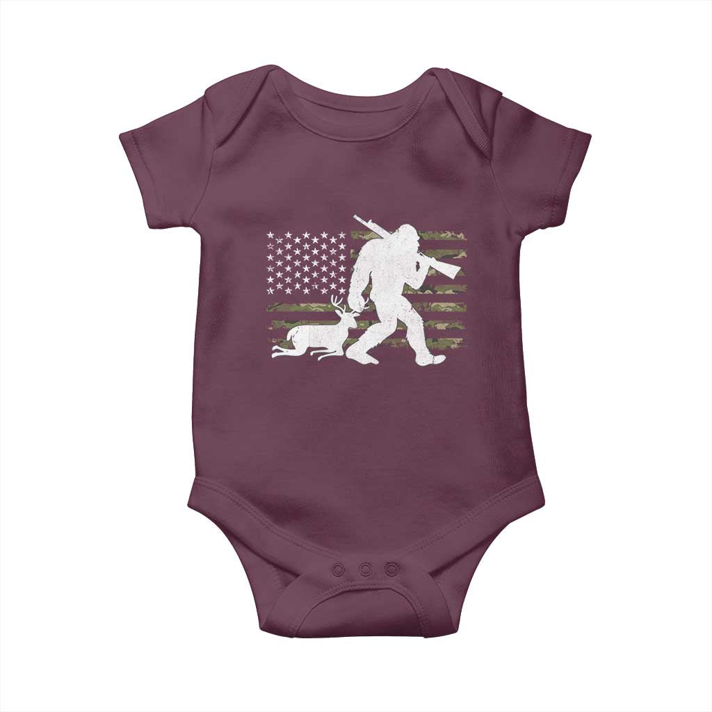 Bigfoot Camo Deer Hunting Baby Onesie Camo USA Flag Buck Season Sasquatch TS10 Maroon Print Your Wear