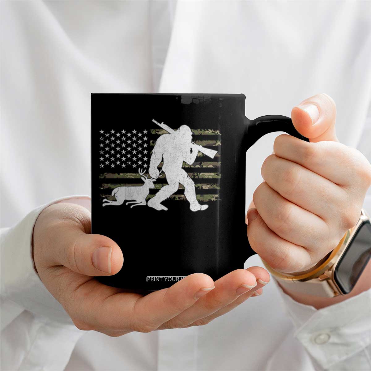 Bigfoot Camo Deer Hunting Coffee Mug Camo USA Flag Buck Season Sasquatch TS10 Print Your Wear
