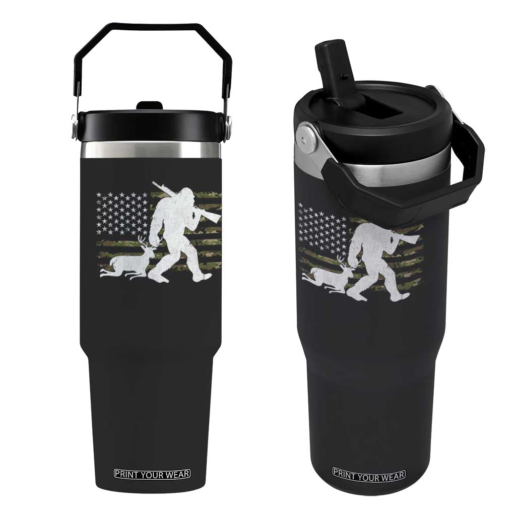 Bigfoot Camo Deer Hunting Flip Straw Tumbler Camo USA Flag Buck Season Sasquatch TS10 One Size: 30 oz Black Print Your Wear