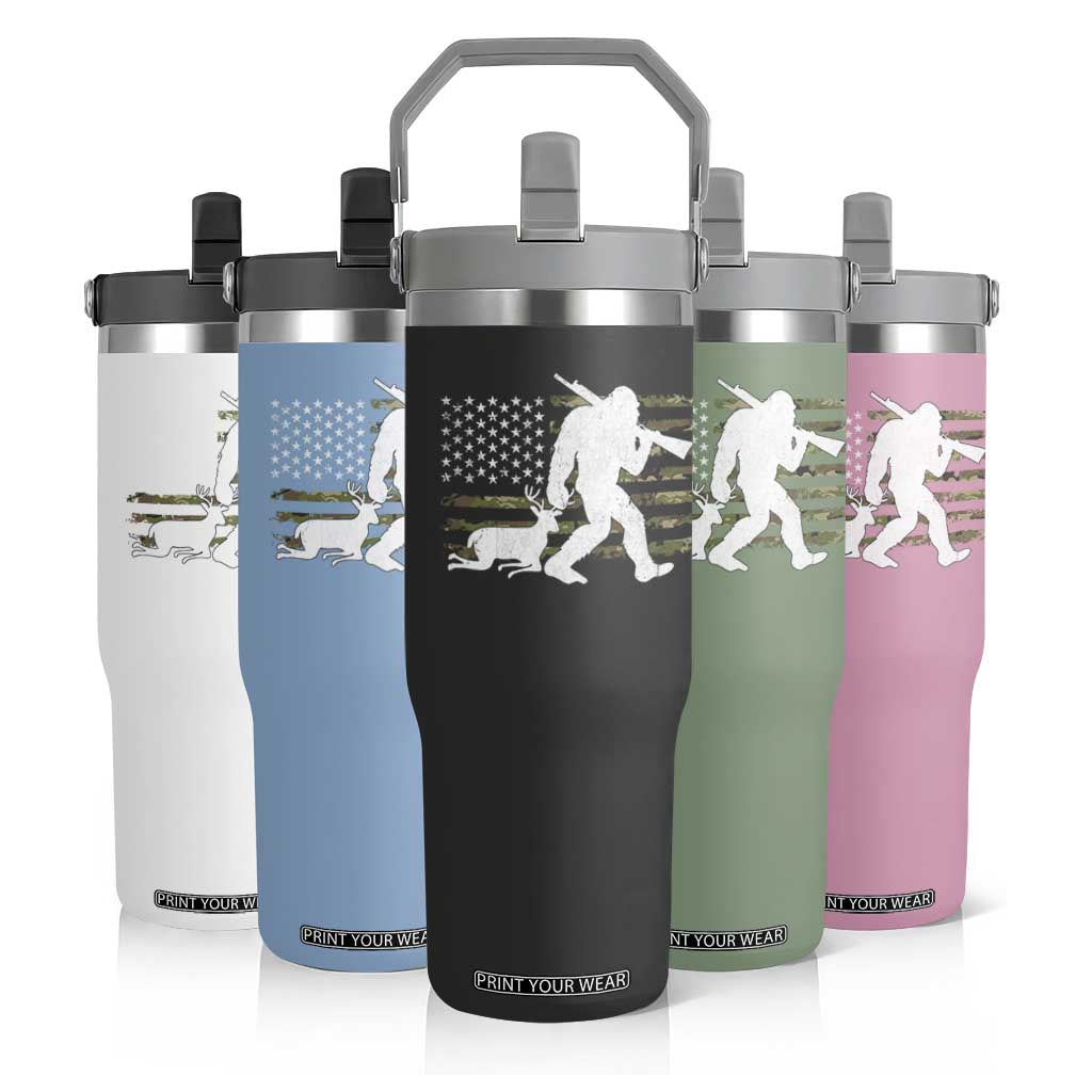 Bigfoot Camo Deer Hunting Flip Straw Tumbler Camo USA Flag Buck Season Sasquatch TS10 Print Your Wear