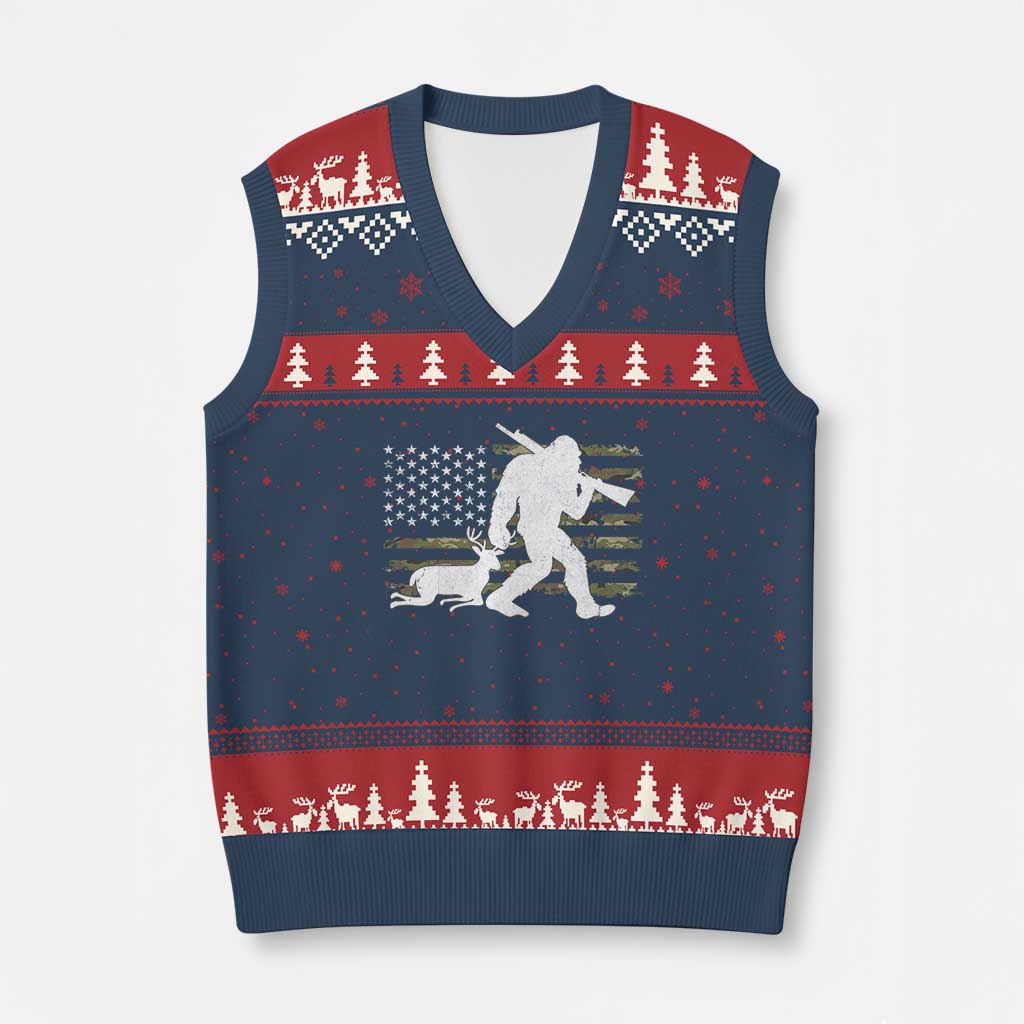Bigfoot Camo Deer Hunting V-Neck Knit Sweater Vest Camo USA Flag Buck Season Sasquatch TS10 Navy Red Print Your Wear
