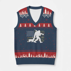Bigfoot Camo Deer Hunting V-Neck Knit Sweater Vest Camo USA Flag Buck Season Sasquatch TS10 Navy Red Print Your Wear