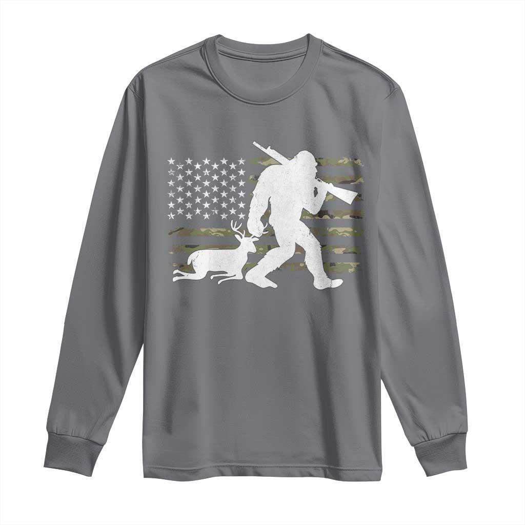 Bigfoot Camo Deer Hunting Long Sleeve Shirt Camo USA Flag Buck Season Sasquatch TS10 Charcoal Print Your Wear
