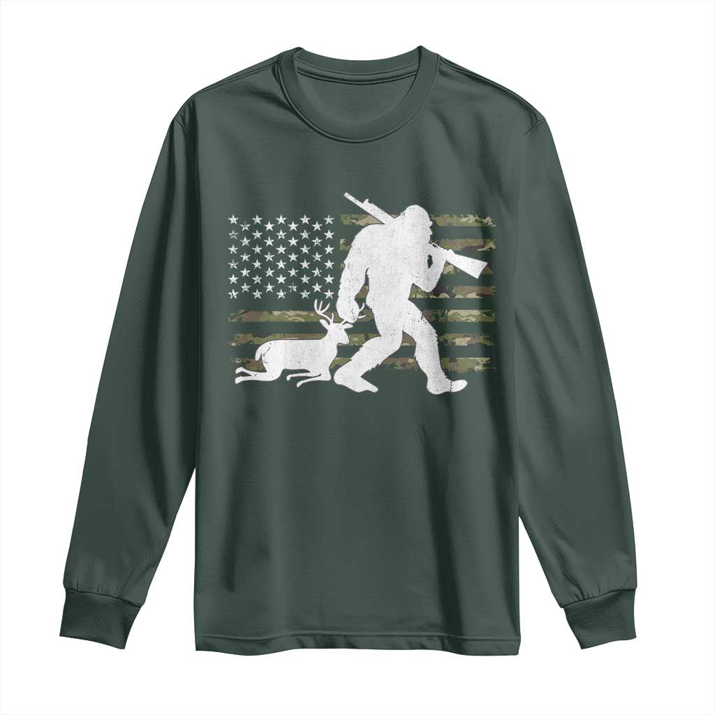 Bigfoot Camo Deer Hunting Long Sleeve Shirt Camo USA Flag Buck Season Sasquatch TS10 Dark Forest Green Print Your Wear