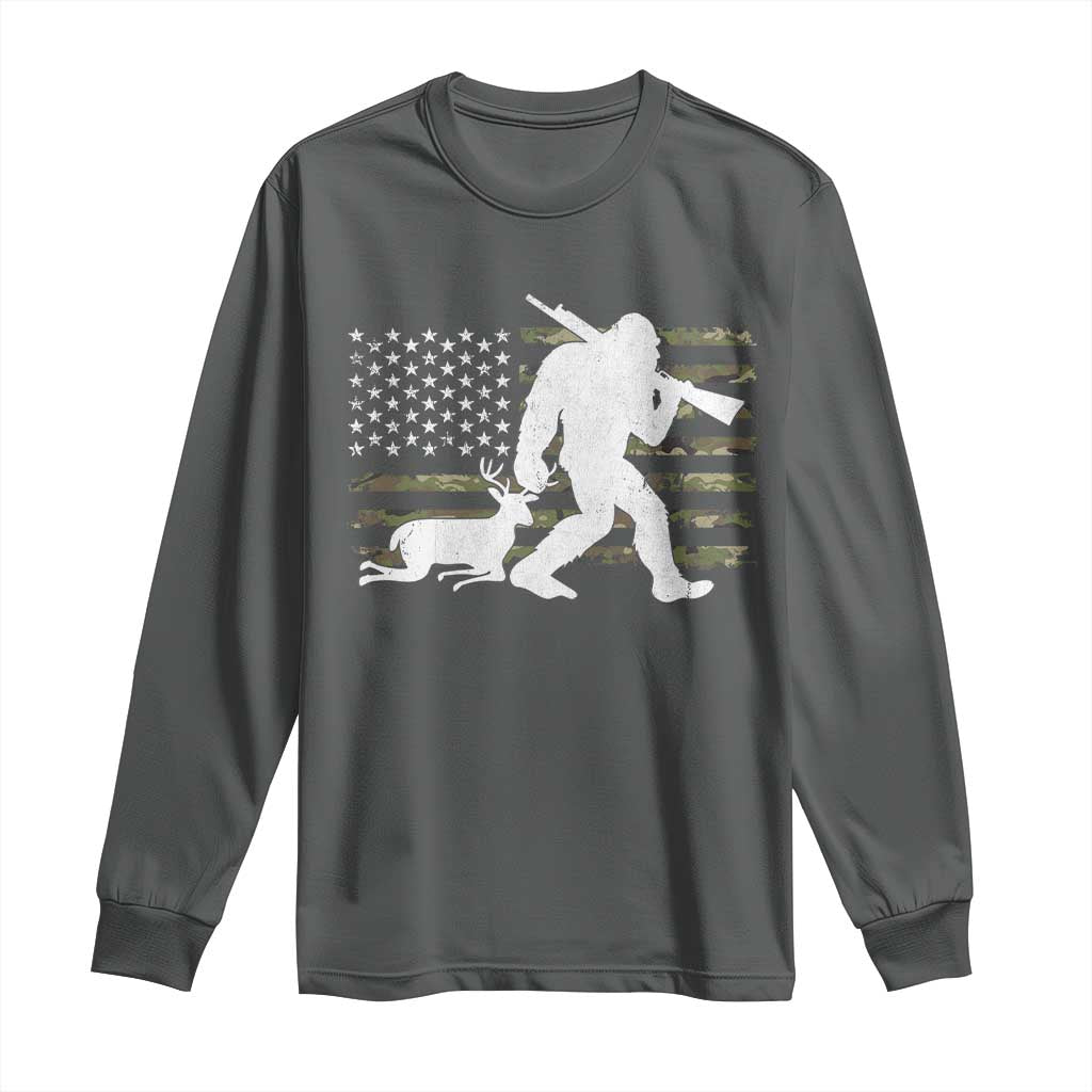 Bigfoot Camo Deer Hunting Long Sleeve Shirt Camo USA Flag Buck Season Sasquatch TS10 Dark Heather Print Your Wear