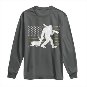 Bigfoot Camo Deer Hunting Long Sleeve Shirt Camo USA Flag Buck Season Sasquatch TS10 Dark Heather Print Your Wear