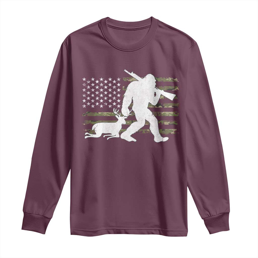 Bigfoot Camo Deer Hunting Long Sleeve Shirt Camo USA Flag Buck Season Sasquatch TS10 Maroon Print Your Wear