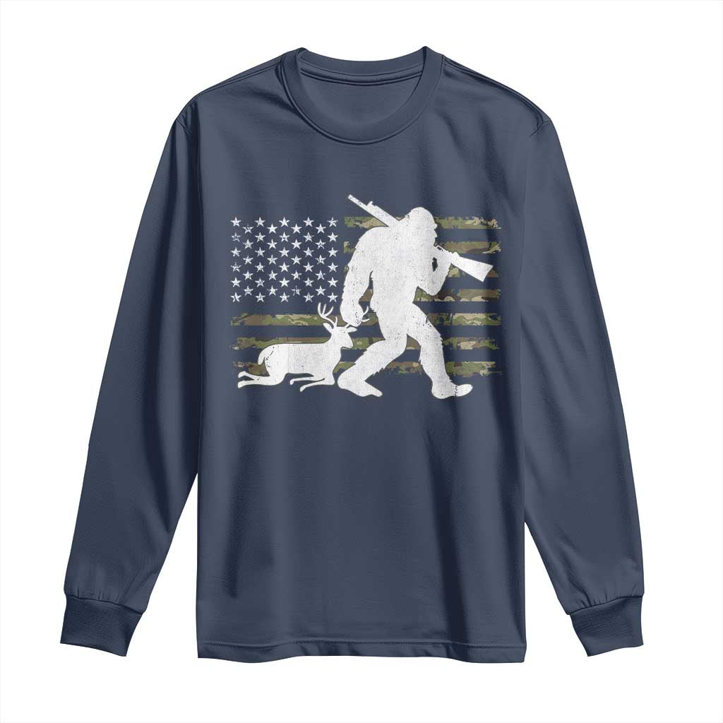Bigfoot Camo Deer Hunting Long Sleeve Shirt Camo USA Flag Buck Season Sasquatch TS10 Navy Print Your Wear