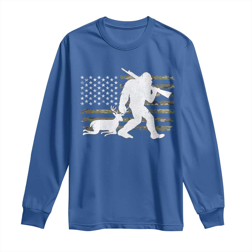 Bigfoot Camo Deer Hunting Long Sleeve Shirt Camo USA Flag Buck Season Sasquatch TS10 Royal Blue Print Your Wear