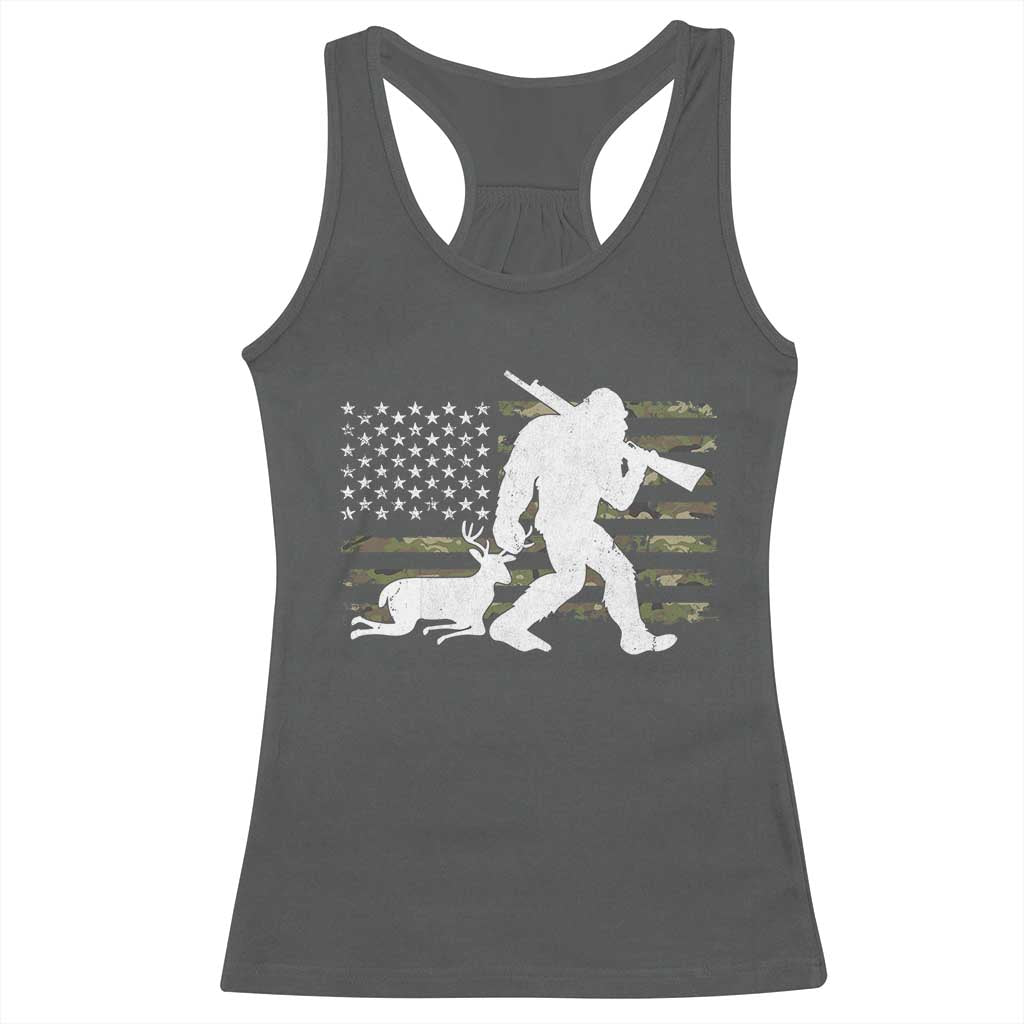 Bigfoot Camo Deer Hunting Racerback Tank Top Camo USA Flag Buck Season Sasquatch TS10 Dark Heather Print Your Wear