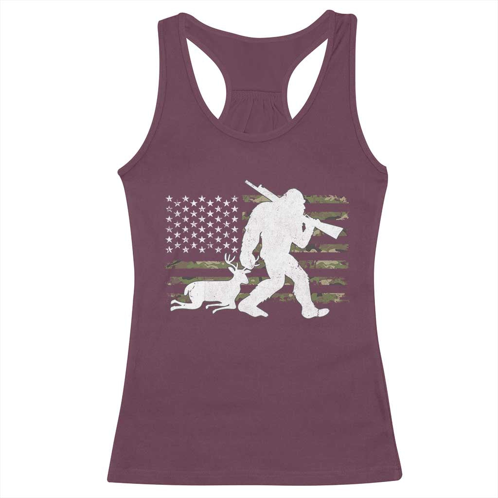 Bigfoot Camo Deer Hunting Racerback Tank Top Camo USA Flag Buck Season Sasquatch TS10 Maroon Print Your Wear