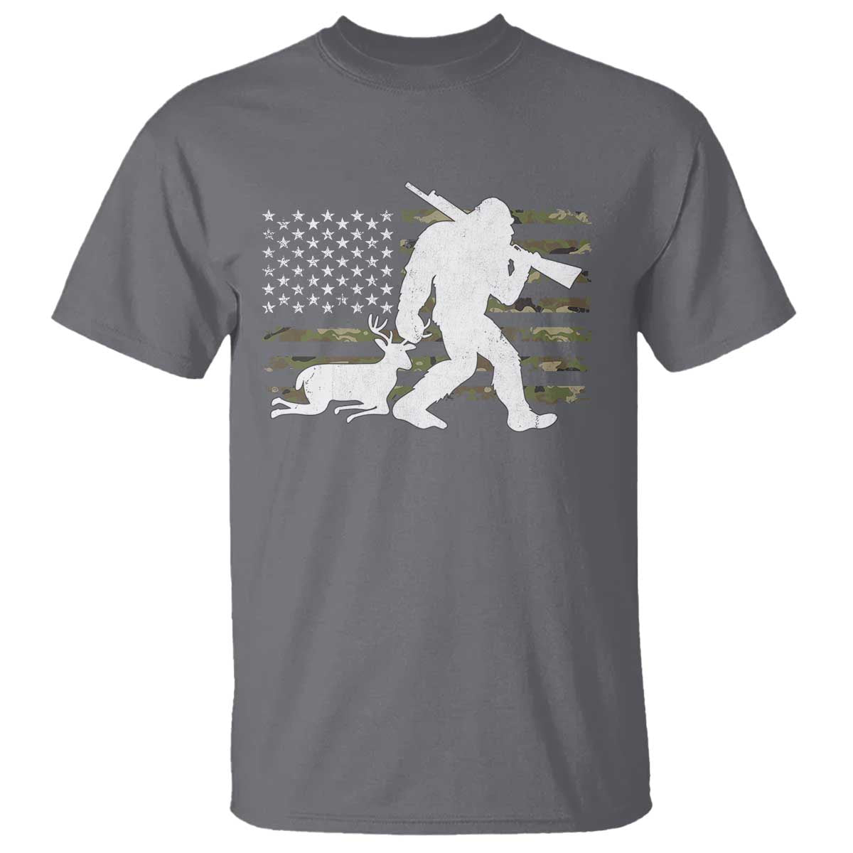 Bigfoot Camo Deer Hunting T Shirt Camo USA Flag Buck Season Sasquatch TS10 Charcoal Print Your Wear