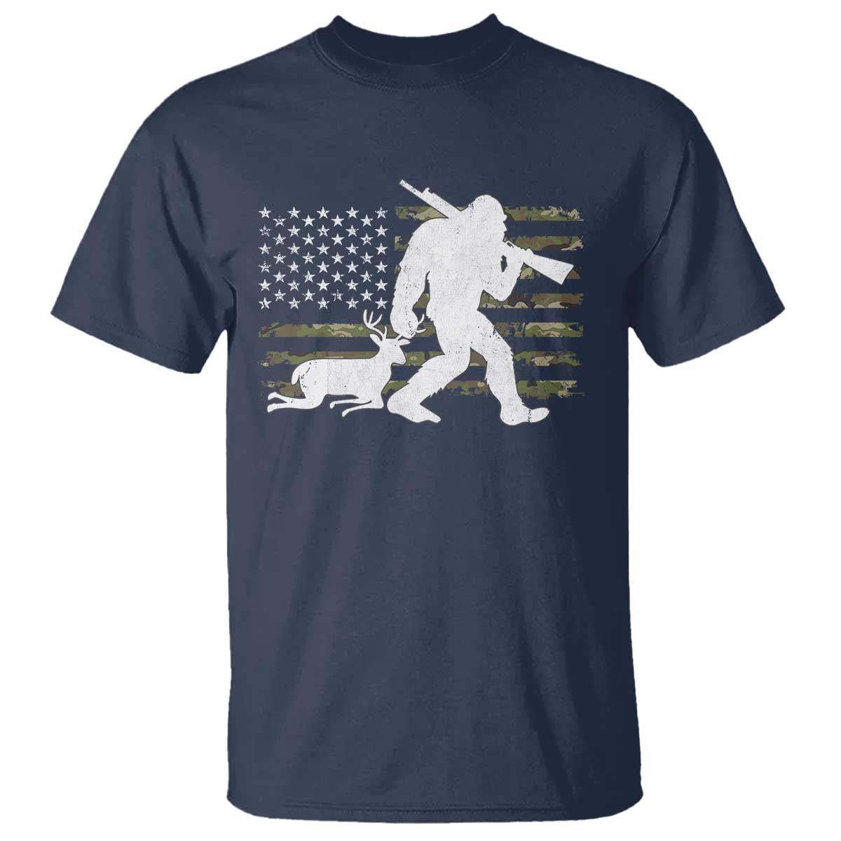 Bigfoot Camo Deer Hunting T Shirt Camo USA Flag Buck Season Sasquatch TS10 Navy Print Your Wear