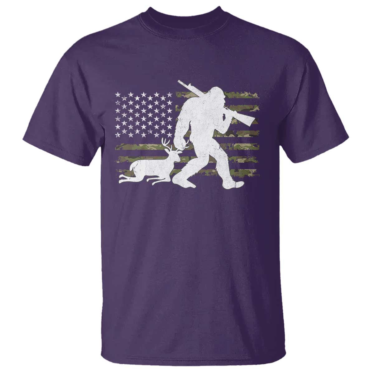 Bigfoot Camo Deer Hunting T Shirt Camo USA Flag Buck Season Sasquatch TS10 Purple Print Your Wear