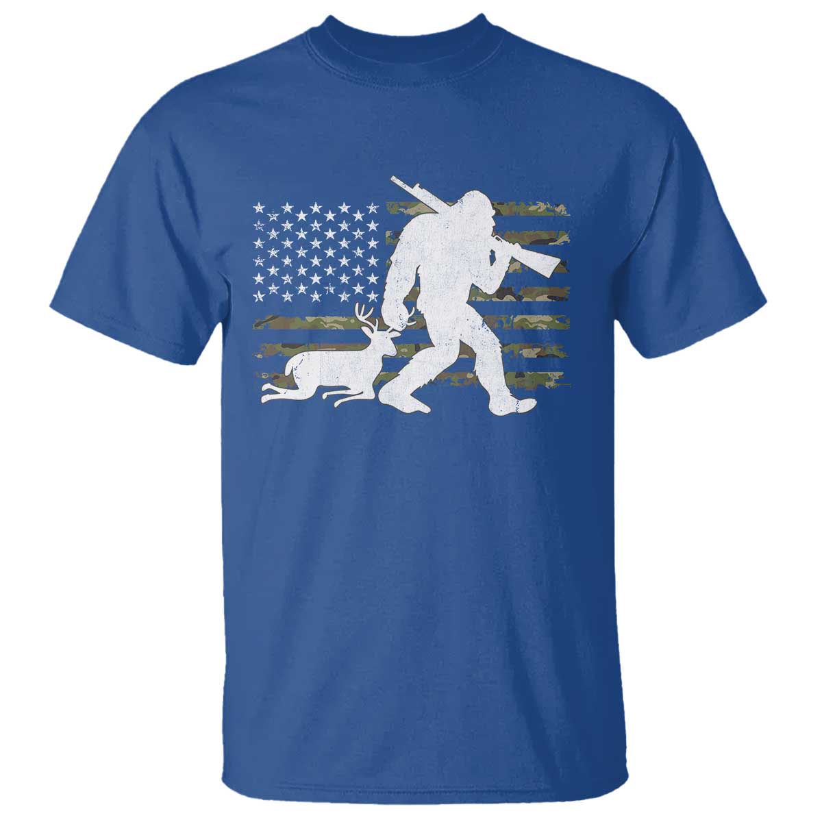 Bigfoot Camo Deer Hunting T Shirt Camo USA Flag Buck Season Sasquatch TS10 Royal Blue Print Your Wear