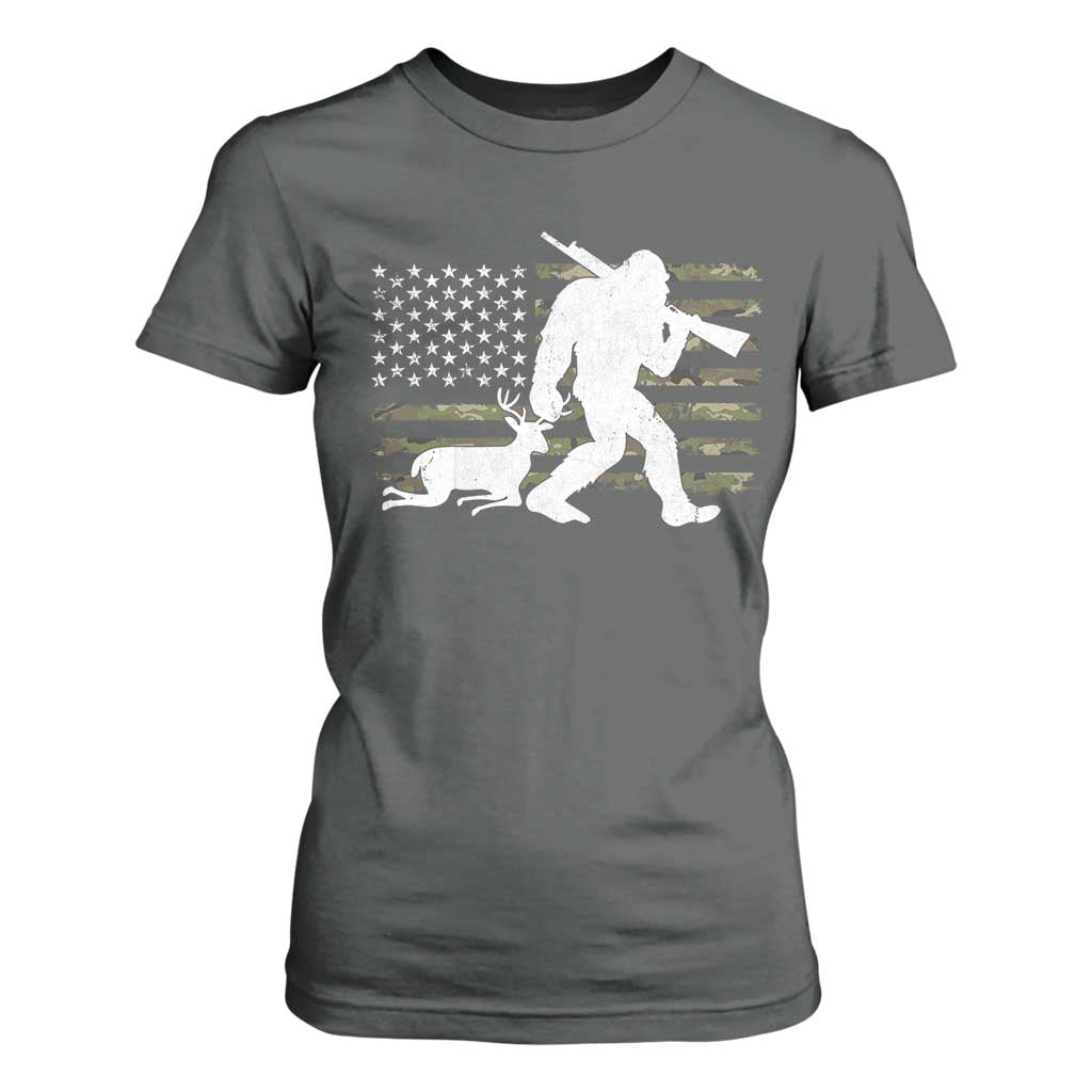 Bigfoot Camo Deer Hunting T Shirt For Women Camo USA Flag Buck Season Sasquatch TS10 Dark Heather Print Your Wear