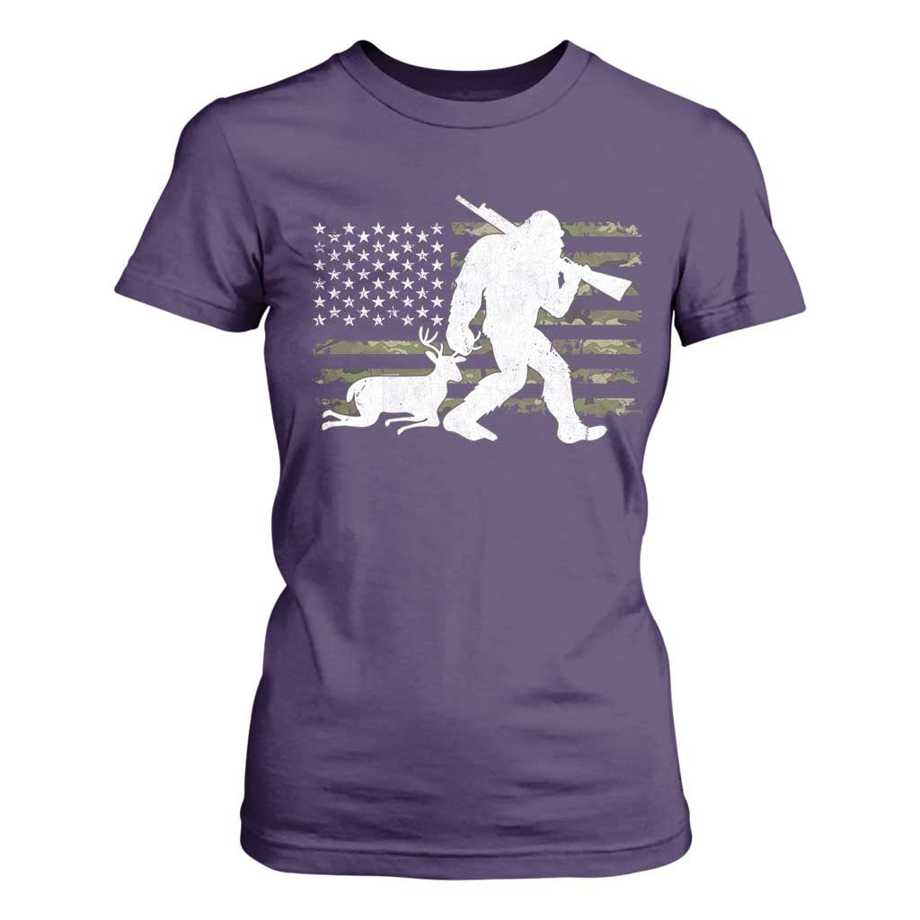 Bigfoot Camo Deer Hunting T Shirt For Women Camo USA Flag Buck Season Sasquatch TS10 Purple Print Your Wear