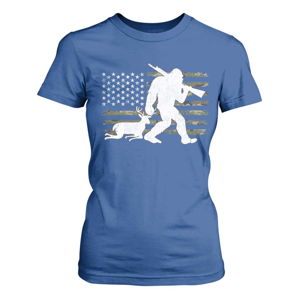 Bigfoot Camo Deer Hunting T Shirt For Women Camo USA Flag Buck Season Sasquatch TS10 Royal Blue Print Your Wear