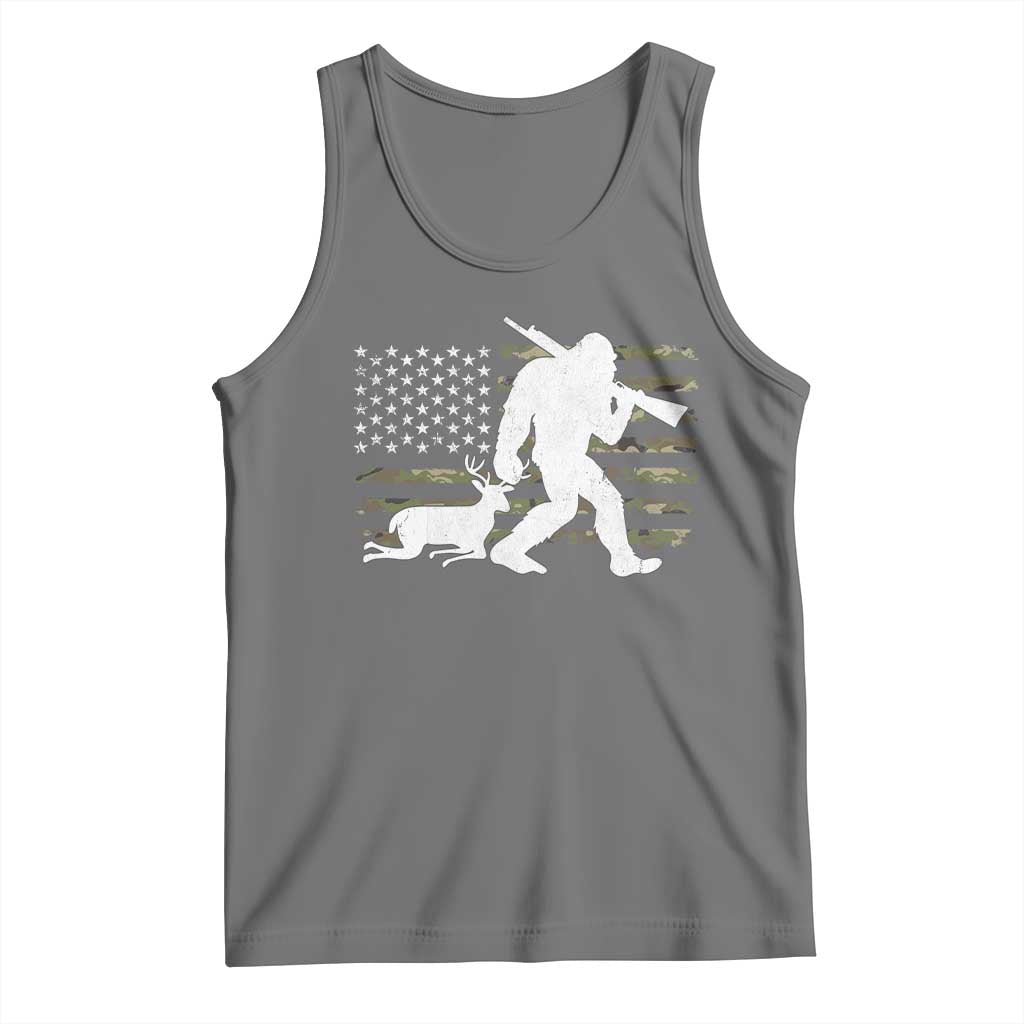Bigfoot Camo Deer Hunting Tank Top Camo USA Flag Buck Season Sasquatch TS10 Black Heather Print Your Wear